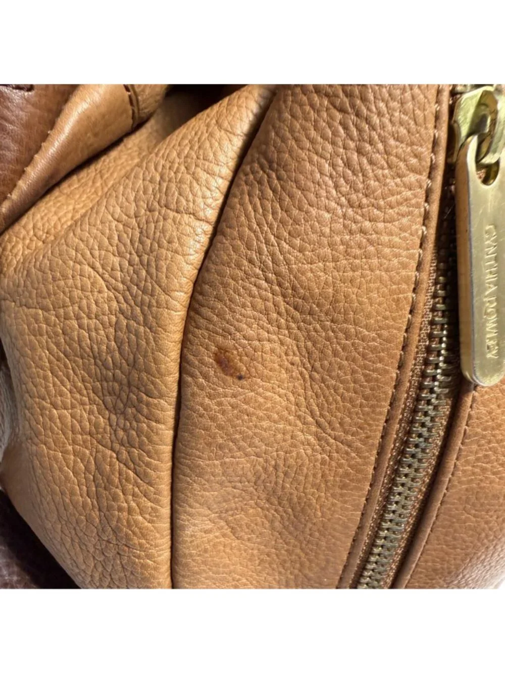 Cynthia Rowley Tan Leather Shoulder Bag + Adjust Strap Zipper Pockets + Tassel